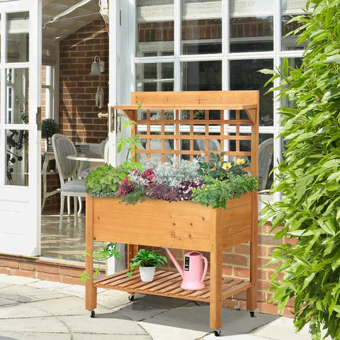 Rootz Raised Bed - Plant Table - Flower Table - Work Table - Gardening Table - Wooden Plant Table - Garden - Balcony - Brown - 105 x 40 x 135 cm