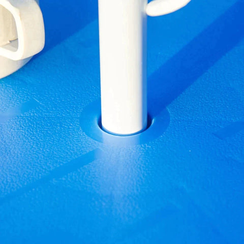 Rootz 4-teiliges Kindermöbel-Set – Gartentisch – 2 Klappstühle – Sonnenschirm – Camping-Kindersitz-Set – Gartenmöbel – Blau – Ø49,5 x 50 H cm