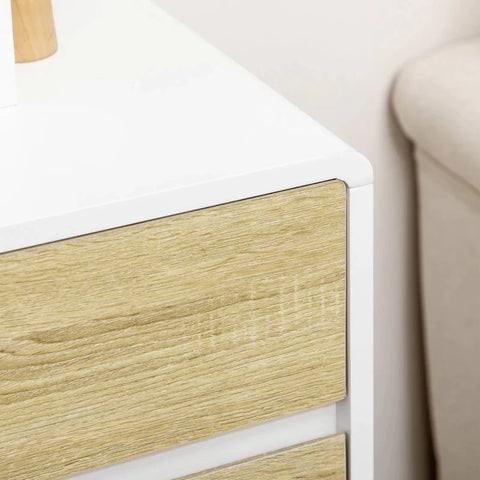 Rootz Chest Of Drawers - Sideboard - 6 Drawers - Minimalist Design - White + Wood - 80 x 40 x 95 cm