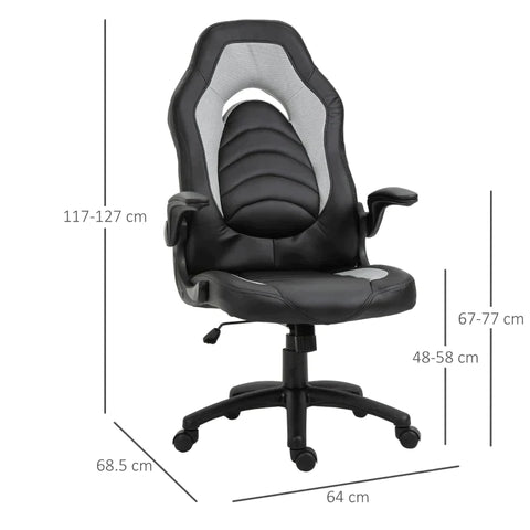 Rootz Gaming Chair - Office Chair - Racing Style Office Chair - Height Adjustable - PU Leather - Gray - 64cm x 68.5cm