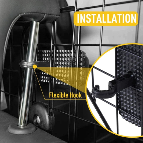 Rootz Dog Guard - Pet Car Barrier - Adjustable - Divider - Metal - Black - (89-122) x 41 cm