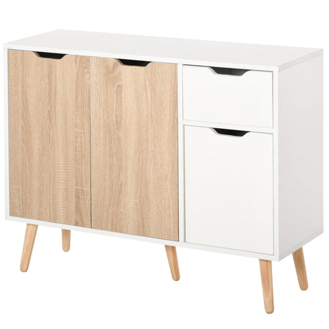 Rootz Sideboard - Sideboard With Cabinet And Drawers - Chest Of Drawers - Bedside Table - Side Cabinet In Scandinavian Design - Bedroom - Living Room - Home - Office - White And Natural - 90 x 30 x 72 cm