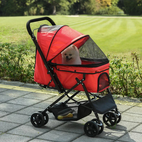 Rootz Dog Buggy - Dog Cart - Buggy for Small Dogs and Cats - Pet Cart - Pet Stroller - Cat Buggy - Oxford - Red - 76.5 x 52 x 95 cm