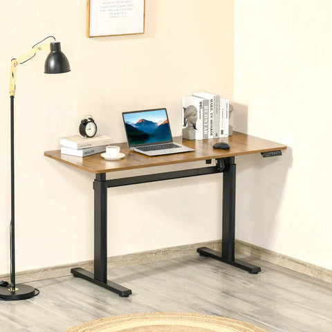 Rootz Electric Computer Desk - Computer Desk - Standing Desk - Height Adjustable Desk - Brown - 140cm x 60cm x 72-122cm