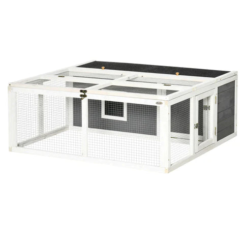 Rootz Small Animal Hutch - Rabbit Hutch - Animal Hutch - Animal Cages - Guinea Pig Hutch - Weatherproof - Fir Wood/White/Gray/Black - 120L x 105W x 46H cm