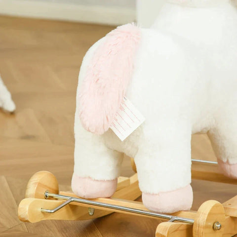 Rootz Rocking Horse - 2-IN-1 Rocking Horse - Wheels Plush - Rocking Animal - Baby Swing Toy - White - 63 x 38 x 63 cm