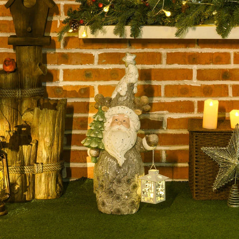 Rootz Kerstdecoratie - Kerstman - Dennenboom en Lantaarn - Warme LED-verlichting - Werkt op batterijen - Binnen en buiten - Magnesiumoxide - Veelkleurig - 29L x 16W x 55H cm