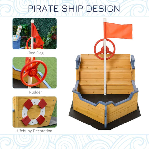 Rootz Sandpit Pirate Ship Design - Natural, Blue - Fir Wood, Pp - 62.2 cm x 30.7 cm x 17.91 cm