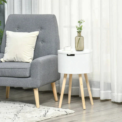 Rootz Side Table - Coffee Table - Bedside Table - Wood Nightstand with Hidden Storage Space - Removable Tray - White - 38 cm x 38 cm x 63 cm