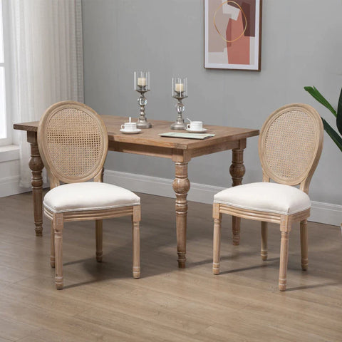 Rootz Set Of 2 Dining Chairs - Viennese Cane - Solid Wood - Cream White + Natural - 49 cm x 56 cm x 96 cm