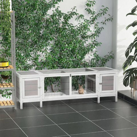 Rootz Rabbit Hutch - Wooden Rabbit Hutch - Guinea Pig Cage - Separable Bunny Run - Small Animal House - With Slide-out Tray - Grey - 161 x 50.5 x 53.3cm