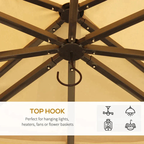 Rootz Gazebo - Garden Pavilion - Garden Tent - Marquee Party Tent With 4 X Side Walls Mosquito Net - Breathable - Double Roof - Metal - Polyester - Khaki + Brown - 3.95L x 3.28W x 3.33H w