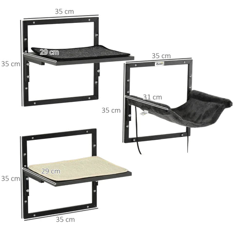 Rootz Cat Climbing Wall - Climbing Wall - 1 Hammock - 2 Platforms - Black/Natural - 35cm x 31cm x 35cm