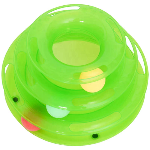 Rootz Speeltoren - Kattenspeeltoren - Knikkerbaan Draaiend - 3 Ballen - 3 Verdiepingen - Groen - L25 x B16 x H13 cm