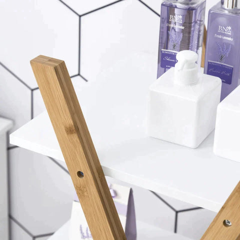 Rootz Bathroom Shelf - Staircase Shelf - Ladder Shelf - Natural/White - 80 x 33 x 109 cm