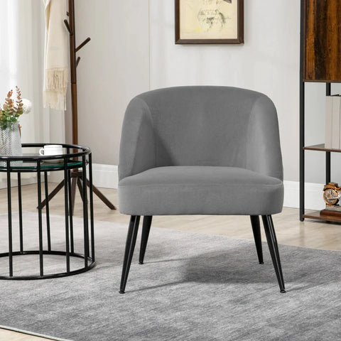 Rootz Retro Design Armchair - Accent Chair - Small Armchair - Upholstered Chairs - Velvet Look - Steel Legs - Gray - 64.5L x 63.5W x 75Hcm