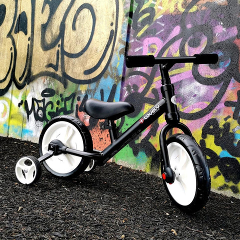 Rootz Children's Balance Bike - Learner Bike - Children's Bike With Training Wheels And Pedals - Seat Height Adjustable - Black