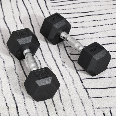 Rootz 2x5kg Hexagonal Dumbbells - Rubber Dumbbell - Knurled Handle - Sports Hex Weights Sets - Weight Lifting Exercise - Home - Gym