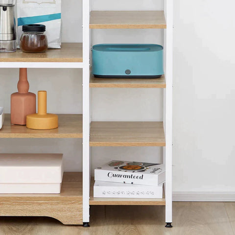 Rootz Kitchen Shelf - Standing Shelf - Storage Shelf - Corner Shelf With 7 Shelves - Non-slip Foot Caps - Metal Shelf - Robust And Stable - White/Natural - 90 x 40 x 95 cm