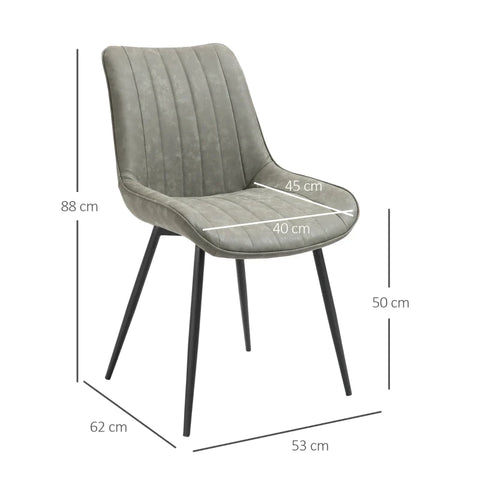 Rootz Dining Chair - Dining Room Chair - Kitchen Chairs - Set Of 2 Dining Chairs - Living Room Chair - Upholstered Chair - Retro Design Dining Chair - With Backrest - Gray - 53 x 62 x 88 cm