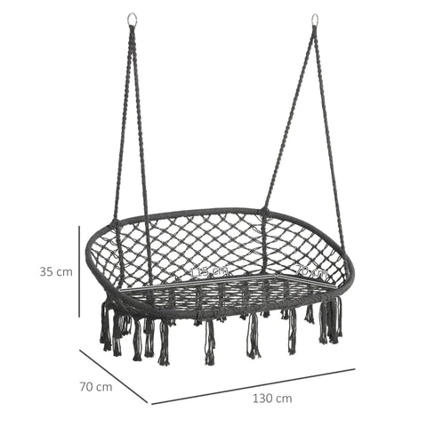 Rootz Hanging Chair - 2-seater Hanging Chair With Hanging - Ceiling Hook - Hanging Lounger - Floating Lounger - Double Lounger - Lounge For 2 People - Grey - 130 x 70 x 35 cm