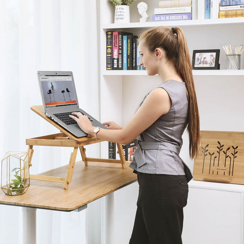 Rootz Laptop Table - Adjustable Laptop Table - Robust And Stable - Versatile - Folding Laptop Table - Mobile Laptop Workstation - Lightweight - Modern Design - Bamboo - Natural - 55 x (21-29) x 35 cm (W x H x D)