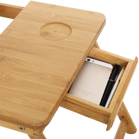 Rootz Laptop Table - Adjustable Laptop Table - Robust And Stable - Versatile - Folding Laptop Table - Mobile Laptop Workstation - Lightweight - Modern Design - Bamboo - Natural - 55 x (21-29) x 35 cm (W x H x D)