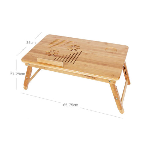 Rootz Laptop Table - Adjustable Laptop Table - Robust And Stable - Versatile - Folding Laptop Table - Mobile Laptop Workstation - Lightweight - Modern Design - Bamboo - Natural - 55 x (21-29) x 35 cm (W x H x D)