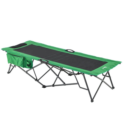 Rootz Camping Bed - Folding Bed - Portable Camping Bed - Side Pocket - Cup Holder - Green And Black - 200 x 73 x 49 cm