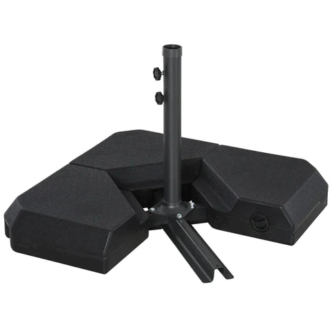 Rootz Parasol Stand - Umbrella Stands - Cross Base - Can Be Filled With Water Or Sand - 4-piece Parasol Stand - Steel - HDPE Plastic - Black - 80 x 80 x 56 cm
