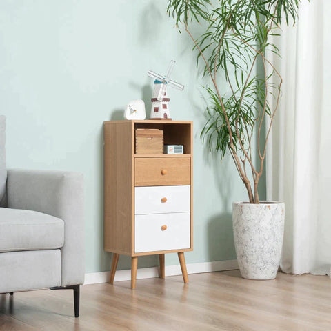 Rootz Sideboard - 4 Drawers And 2 Shelves - Free-standing Cabinet - Natural + White - 80cm x 39cm x 80cm