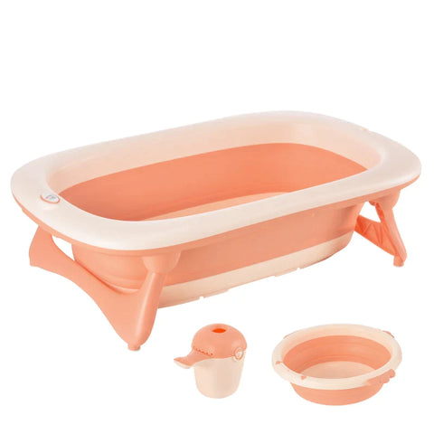Rootz Baby Bathtub - Baby Bathtub with Sink and Shampoo Cup - Foldable Bathtub - Plastic - Pink - 84.5 x 50.5 x 24 cm