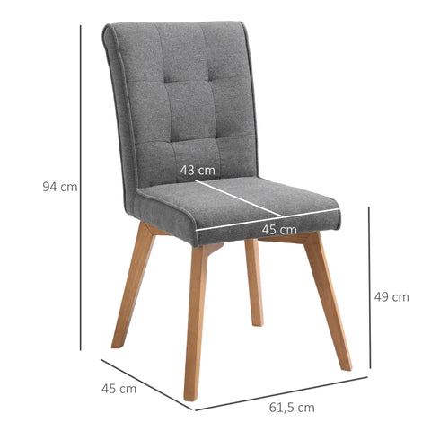Rootz Dining Chair - Set Of 2 Dining Chairs - Dining Room Chair - Living Room Chair - Kitchen Chairs - Upholstered Chair - Retro Design Dining Chair - With Backrest - Gray -  45 x 61.5 x 94 cm