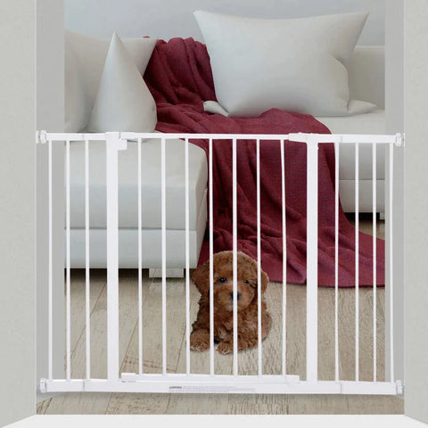Rootz Pet Safety Gate - Door Gate - Stair Gate - Dog Barrier Gate - Protective Door - Metal - White - 76-107 x 76 cm
