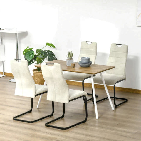 Rootz Dining Set Of 4 Chairs With High Backrest - Polyester + Steel - Each Chair - Beige - 44 x 58 x 99 cm