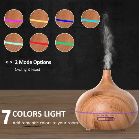 Rootz Aromadiffusor – Öldiffusor &amp; Wasserbefeuchter – Luftbefeuchter mit 7 Farben – LED-Lichter – Zuhause – Büro – Schlafzimmer – ätherische Öle – natürlich – 400 ml
