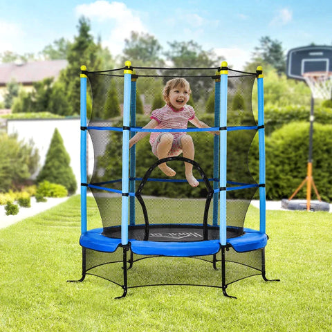 Rootz Trampoline - Tuintrampoline - Mini-trampoline voor kinderen met veiligheidsnet - Randafdekking - Trampoline voor peuters om te springen - Binnen en buiten - Rubberen touw - Gevoerd staal - Blauw