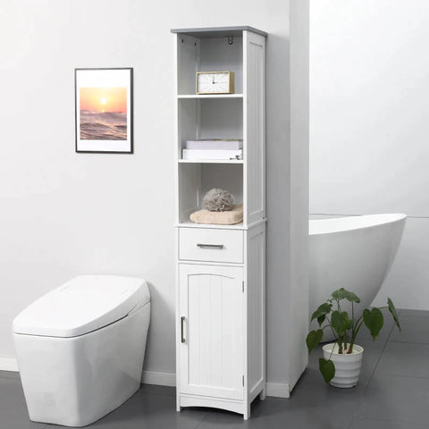 Rootz Bathroom Cabinet - Freestanding Bathroom Furniture - With Drawers - Cabinet Storage - Cabinet - White/Grey - 34 x 30 x 163 cm
