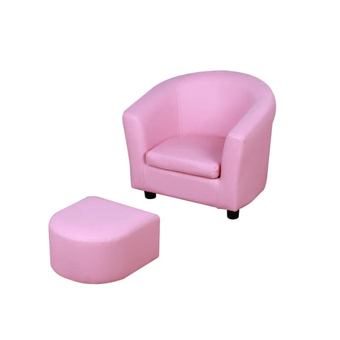 Rootz Kids Armchair - Mini Armchair - Children's Room Sofa - Children's Sofa - Children's Furniture - Armchair With Footstool - Pink