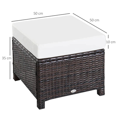 Rootz Poly Rotan Kruk Met Kussen - Tuinkruk - Voetenbank - Rotan Kruk - Balkonkruk - Tuinmeubelen - Bruin + Creme Wit - 50 x 50 x 35 cm