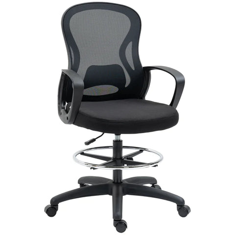 Rootz Office Chair - Drawing Chair - Modern Design - Footrest - Computer Chair - Height Adjustable - 5 Wheels - Mesh+plastic - Black - 59L x 65W x 103-123H cm