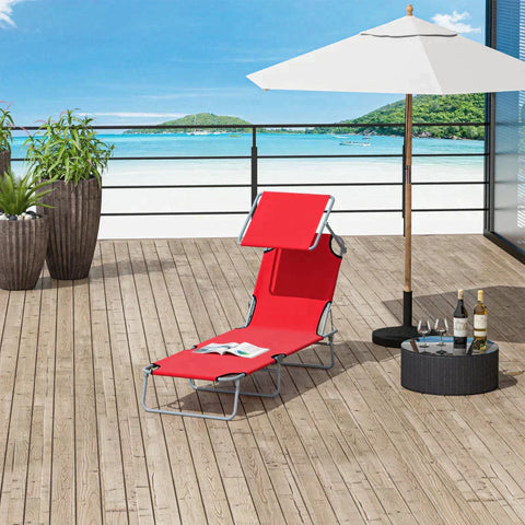 Rootz Sun Lounger - Garden Lounger - Wellness Lounger - Beach Lounger - Sun Protection - Red - 187 x 58 x 36 cm