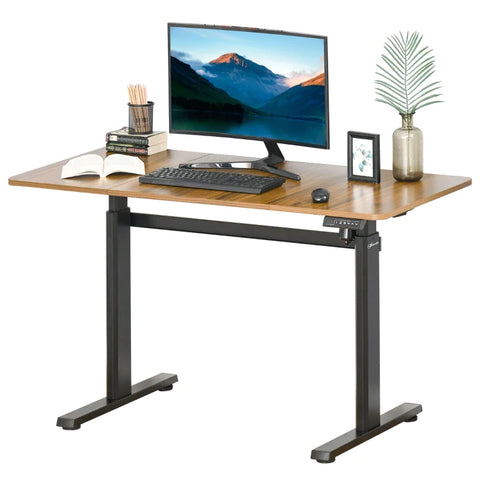 Rootz Electric Computer Desk - Computer Desk - Standing Desk - Height Adjustable Desk - Brown - 140cm x 60cm x 72-122cm