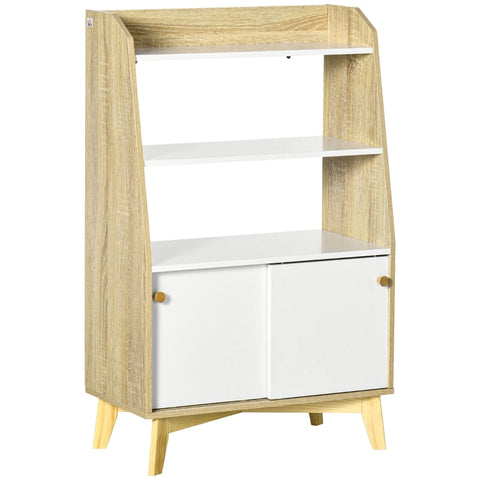 Rootz Sideboard - Sideboard With 2 Shelves And 1 Cupboard -  Living Room - Children's Room - Playroom - White + Natural Wood - 58 cm x 30 cm x 93 cm
