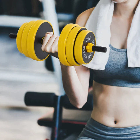 Rootz Barbell & Dumbbell Set - 3-in-1 Dumbbell Set - Plate Bar - Clamp Rod - Home - Gym - Yellow/Black