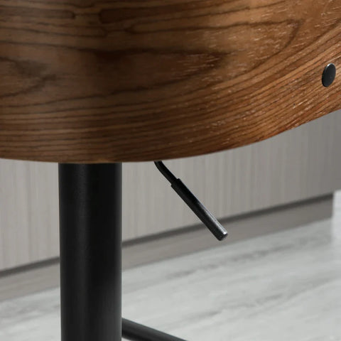 Rootz Set Van 2 Barkrukken - Draaibare Barstoelen Met Voetsteun - Barstoel - In Hoogte Verstelbaar - Keukenstoelen - Draaistoelen - Kunstleer - Hout - Zwart + Koffie - 48 x 49,5 x 76-96 cm