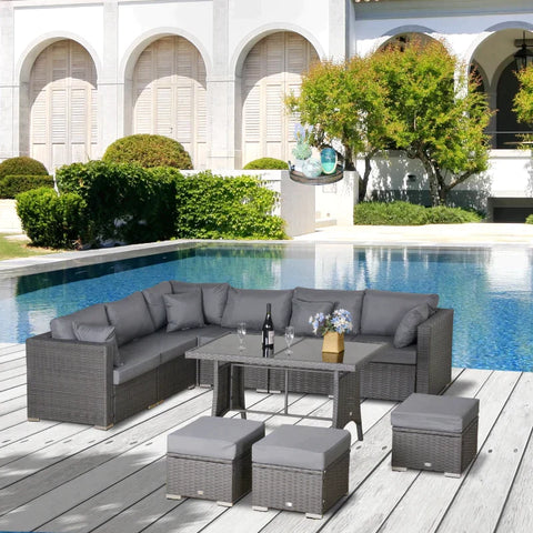 Rootz Sofa Set - Garden Furniture Set - Corner Sofa - Armless Sofa - Footrest - Poly Rattan Seating Set - Dark Grey