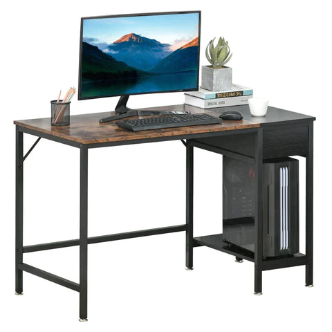 Rootz Desk - Desk With Bookcase - Work Desk with Side Storage - Industrial-Style - Brown/Black - 120 cm x 60 cm x 75 cm