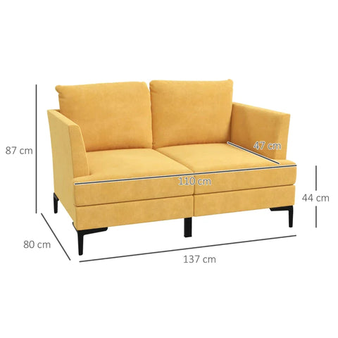 Rootz Sofa For 2 People - Thick Padding - Linen Look Cover - Steel Legs - Up To 300 Kg - Yellow - 137 x 79.5 x 71 cm