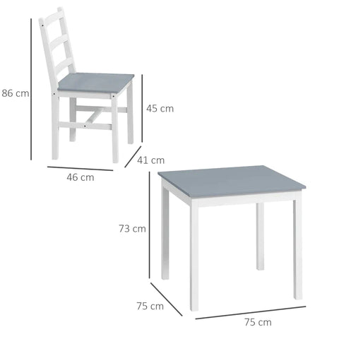 Rootz Dining Set - 2 People - Dining Rooms - 2 Chairs - Kitchen Table - 1 Table - Pine Wood - White + Gray - 75L x 75W x 73H cm